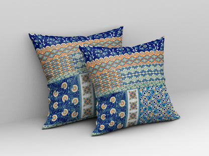 Blue & Orange Microsuede Patchwork Pillow