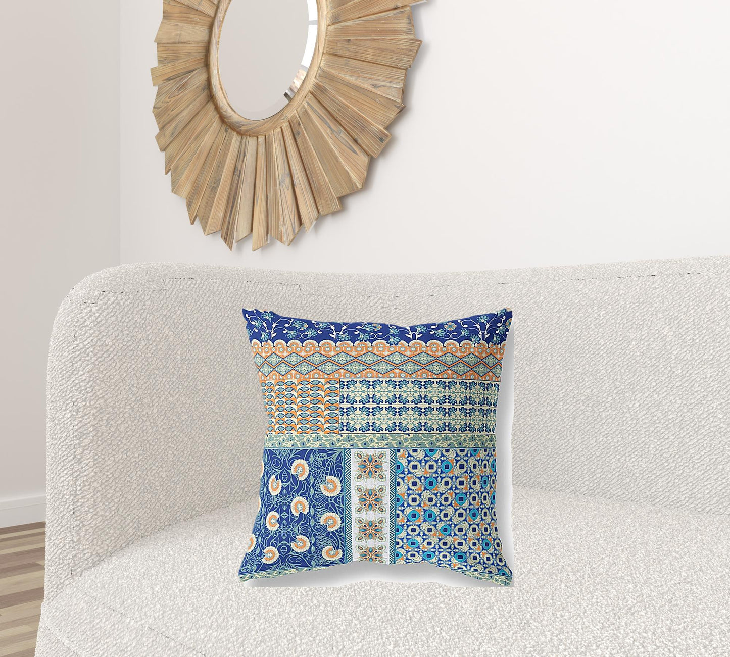 Blue & Orange Microsuede Patchwork Pillow