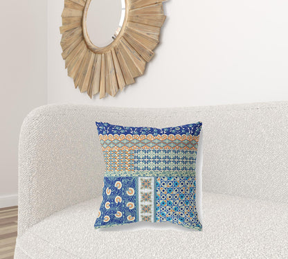 Blue & Orange Microsuede Patchwork Pillow