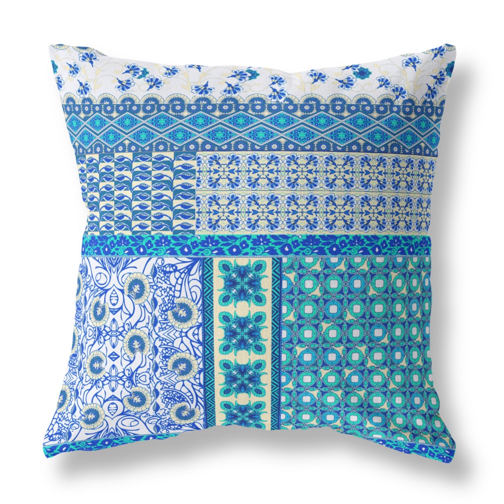 Blue & White Microsuede Patchwork Pillow
