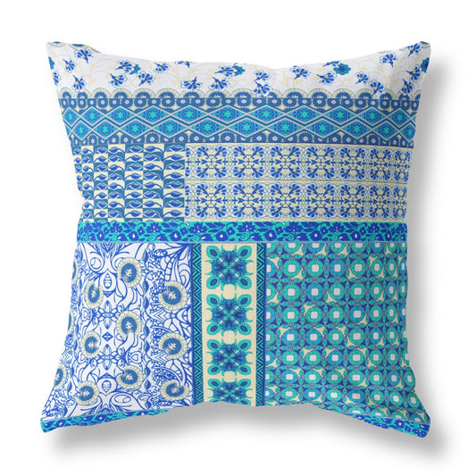Blue & White Microsuede Patchwork Pillow