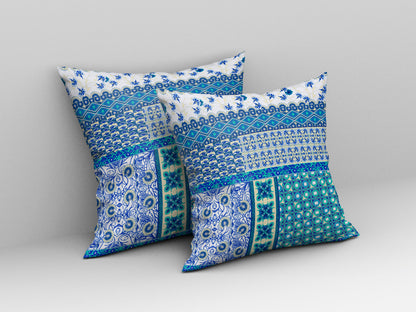 Blue & White Microsuede Patchwork Pillow