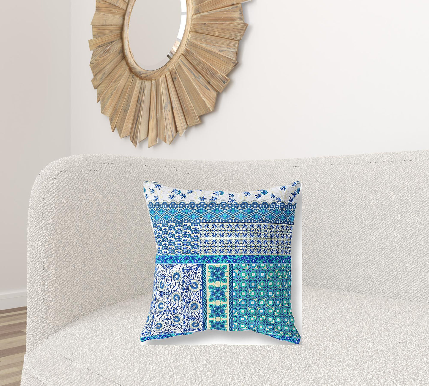 Blue & White Microsuede Patchwork Pillow