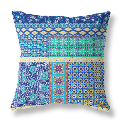 Blue & Yellow Microsuede Patchwork Pillow