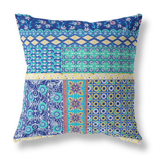 Blue & Yellow Microsuede Patchwork Pillow