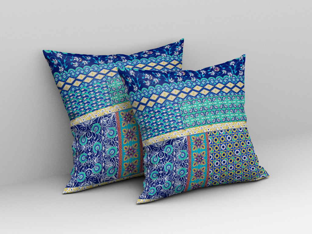 Blue & Yellow Microsuede Patchwork Pillow