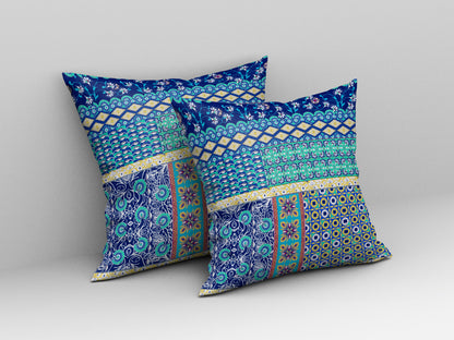 Blue & Yellow Microsuede Patchwork Pillow