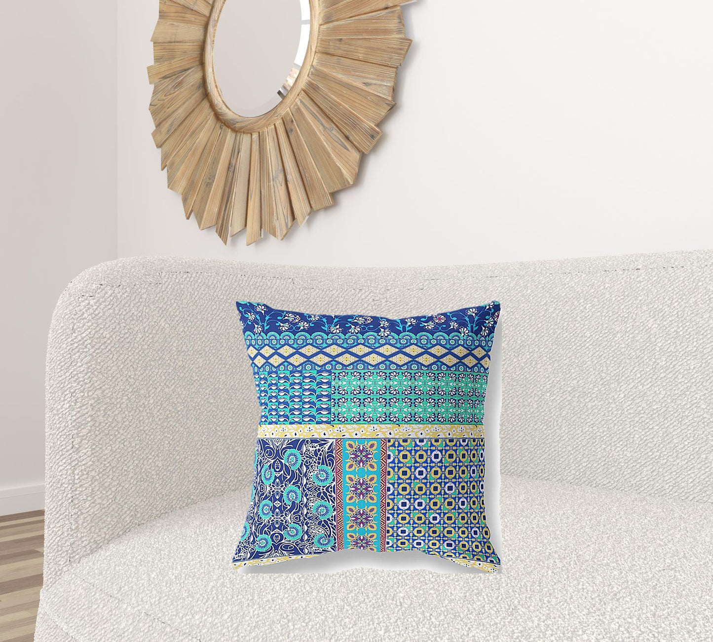Blue & Yellow Microsuede Patchwork Pillow