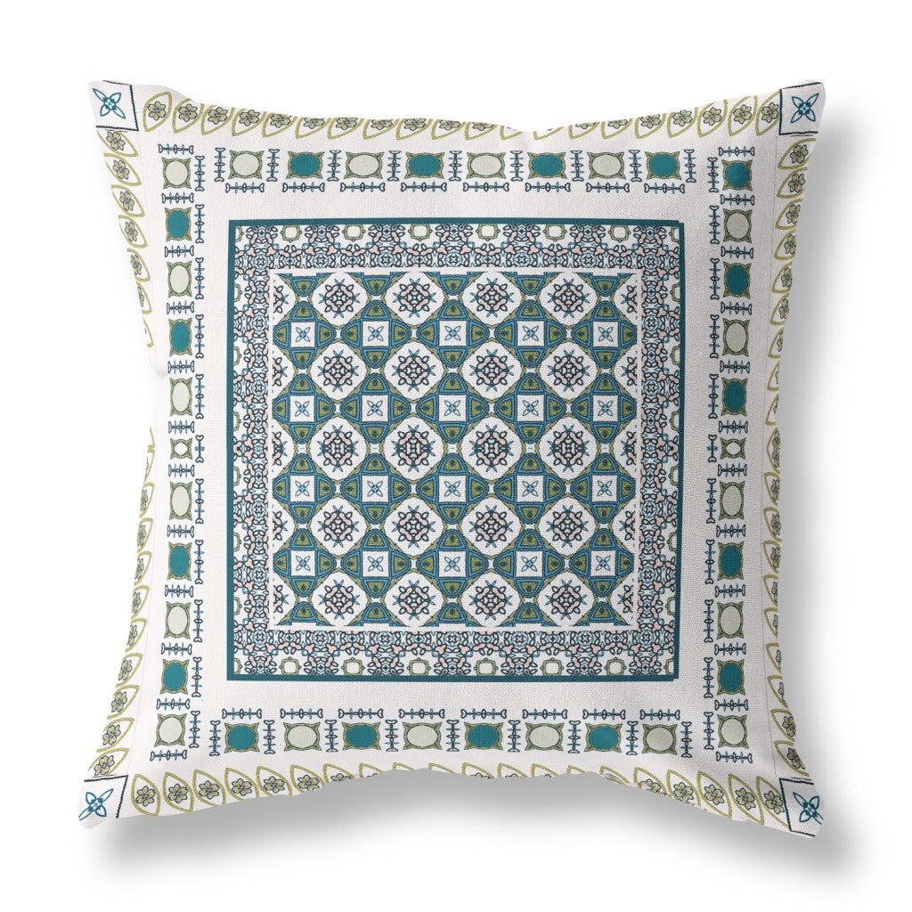 White & Green Floral Suede Pillow