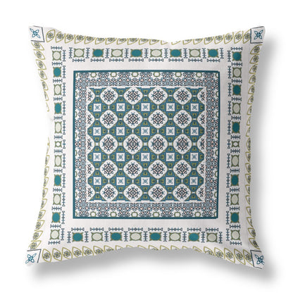 White & Green Floral Suede Pillow