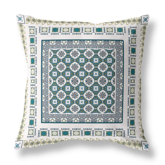 White & Green Floral Suede Pillow