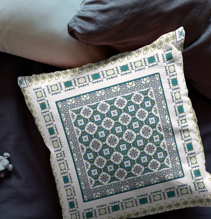 White & Green Floral Suede Pillow