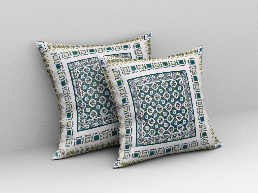 White & Green Floral Suede Pillow
