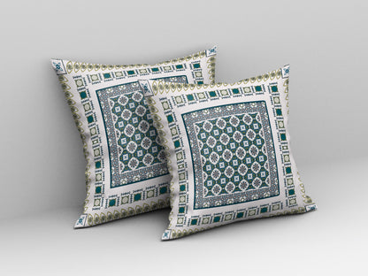 White & Green Floral Suede Pillow