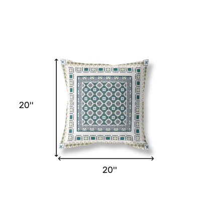 White & Green Floral Suede Pillow