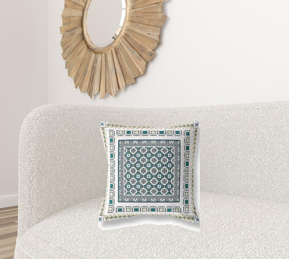 White & Green Floral Suede Pillow