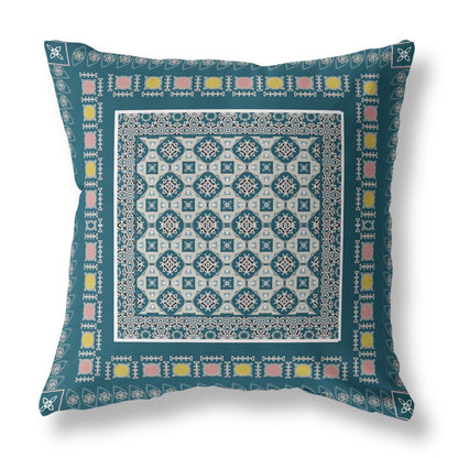 Blue & Beige Floral Suede Pillow