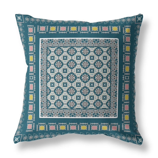 Blue & Beige Floral Suede Pillow