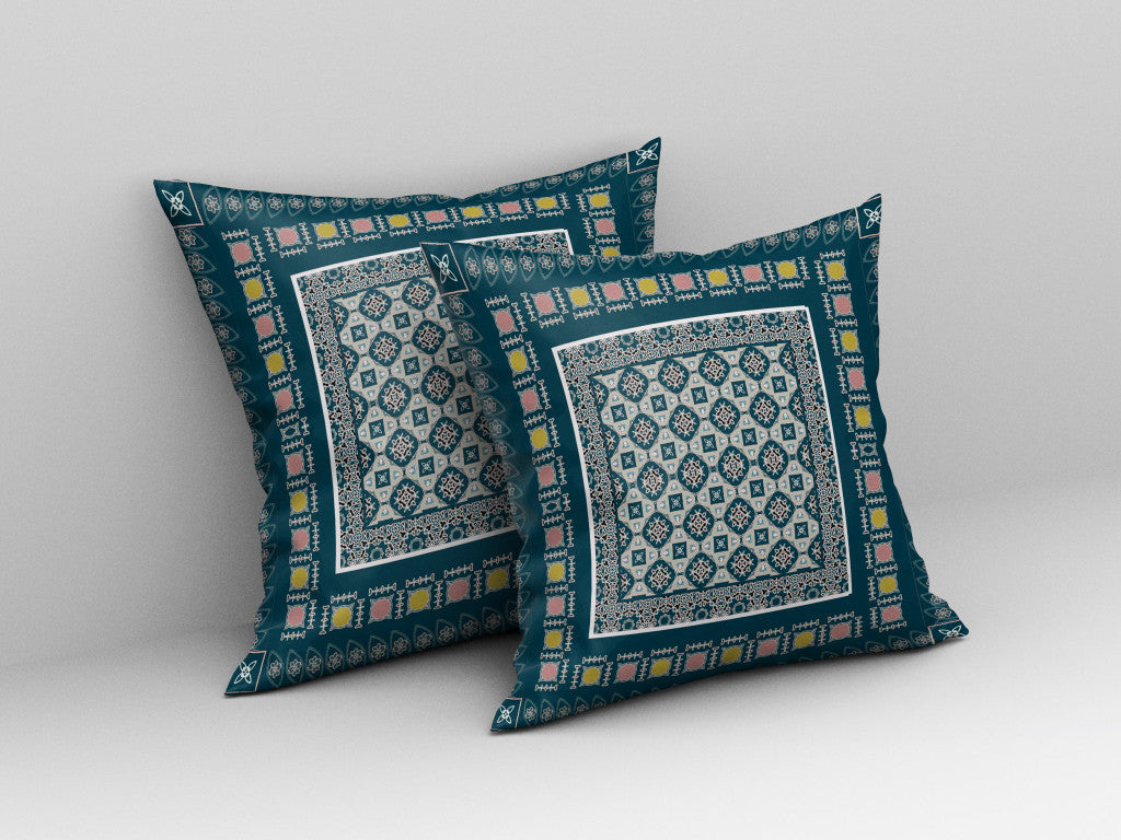 Blue & Beige Floral Suede Pillow