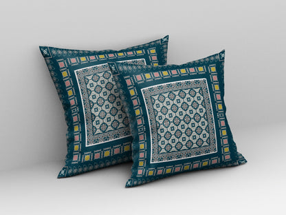Blue & Beige Floral Suede Pillow