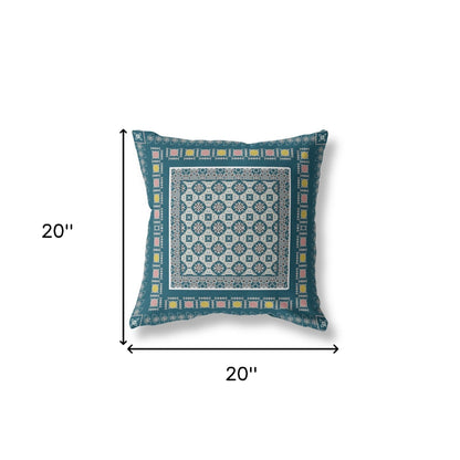 Blue & Beige Floral Suede Pillow