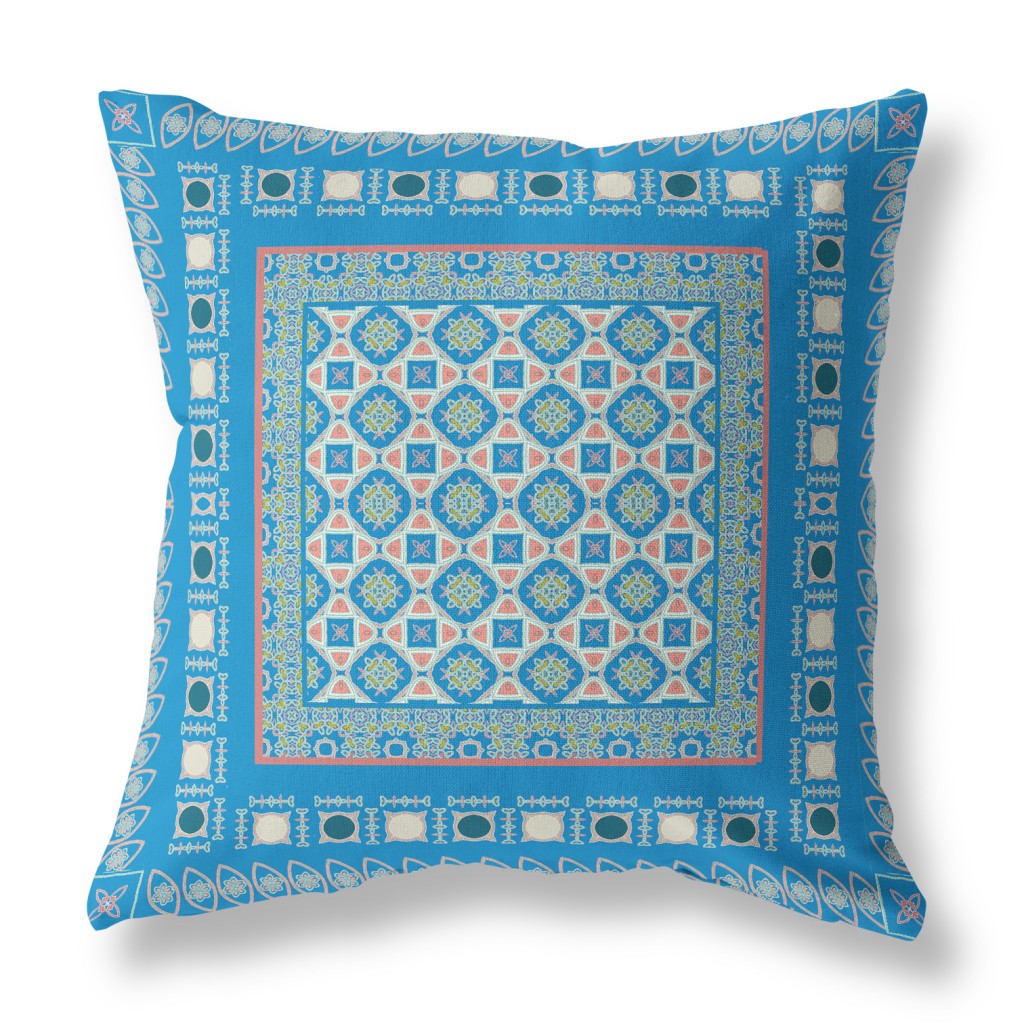 Blue & Pink Floral Suede Pillow