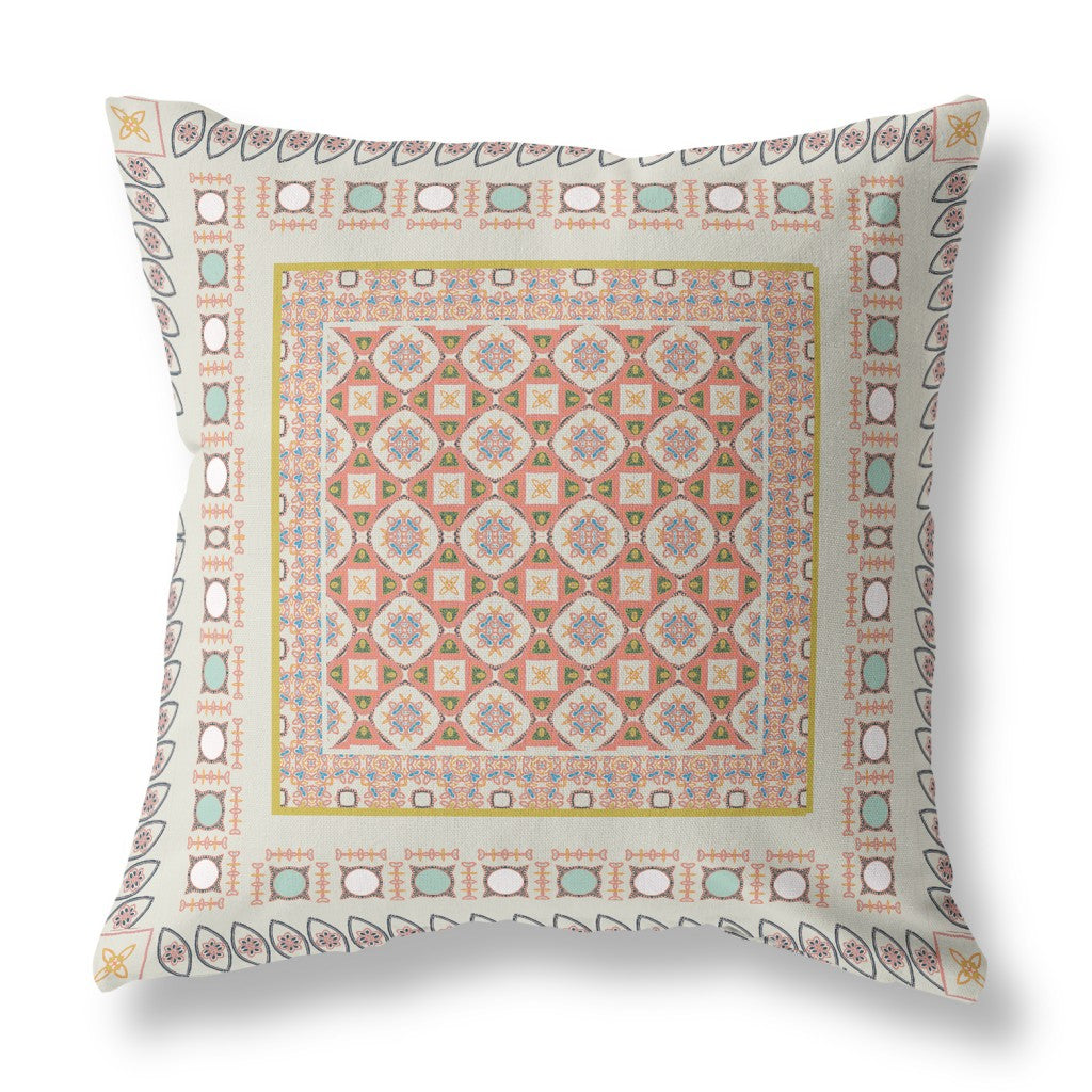 Off White & Orange Floral Suede Pillow