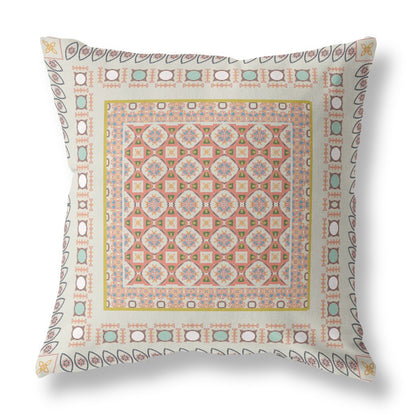 Off White & Orange Floral Suede Pillow