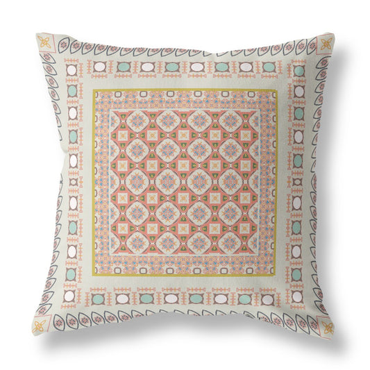 Off White & Orange Floral Suede Pillow