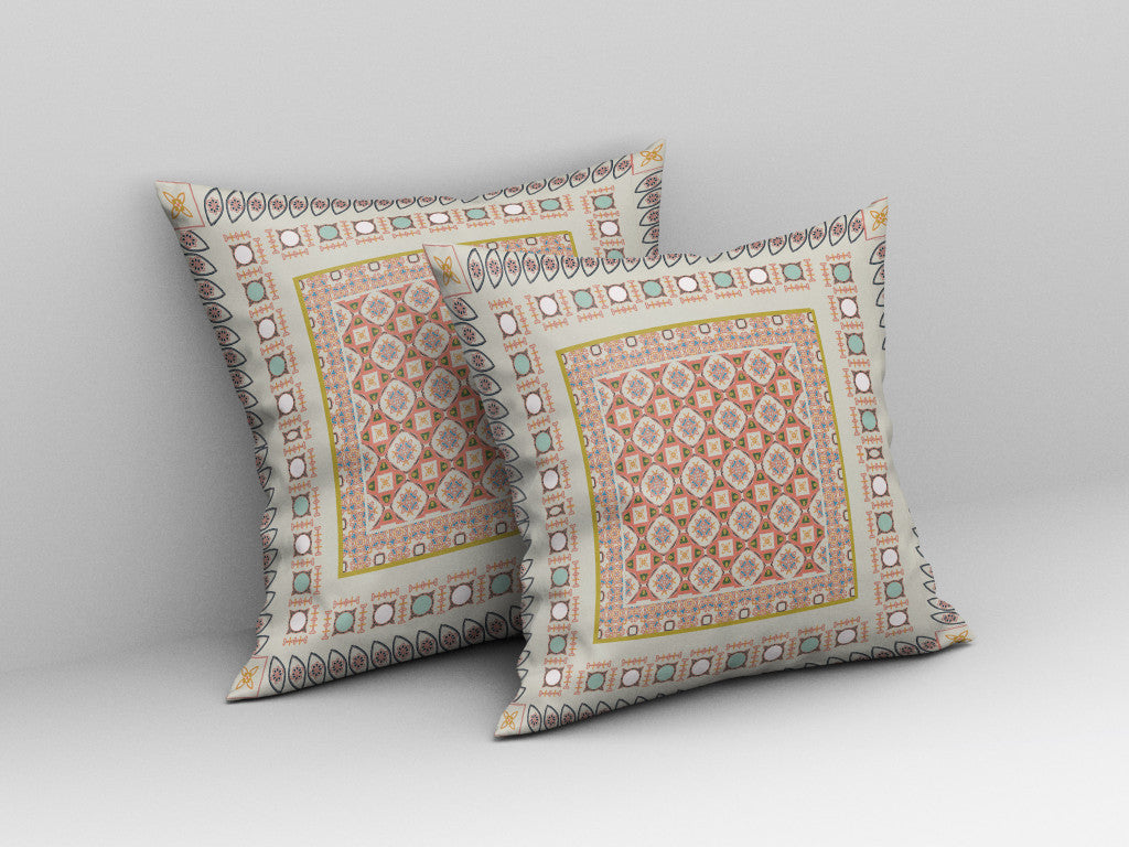 Off White & Orange Floral Suede Pillow