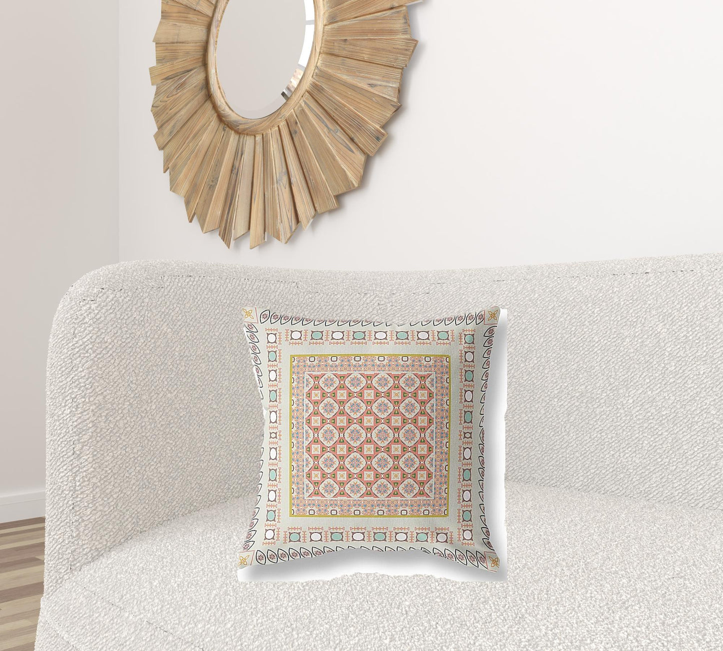 Off White & Orange Floral Suede Pillow