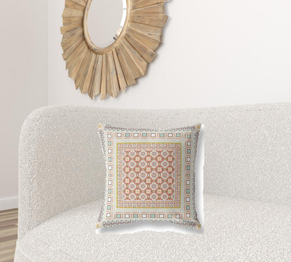 Off White & Orange Floral Suede Pillow