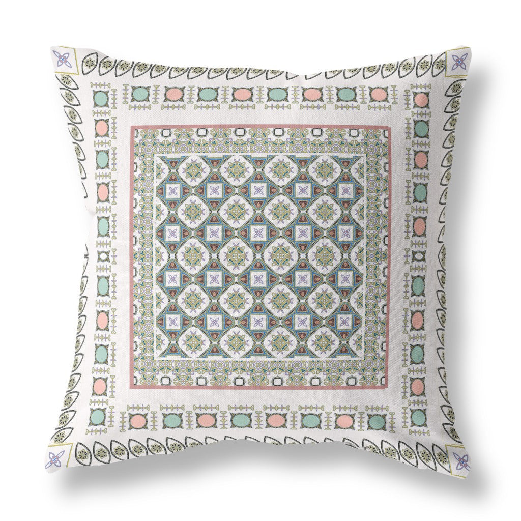 White & Blue Floral Suede Pillow