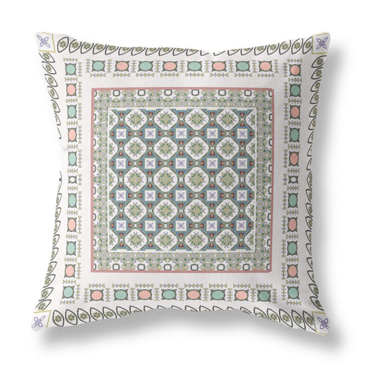 White & Blue Floral Suede Pillow