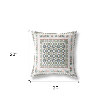 White & Blue Floral Suede Pillow