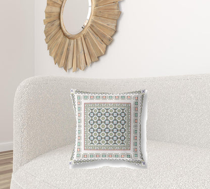 White & Blue Floral Suede Pillow