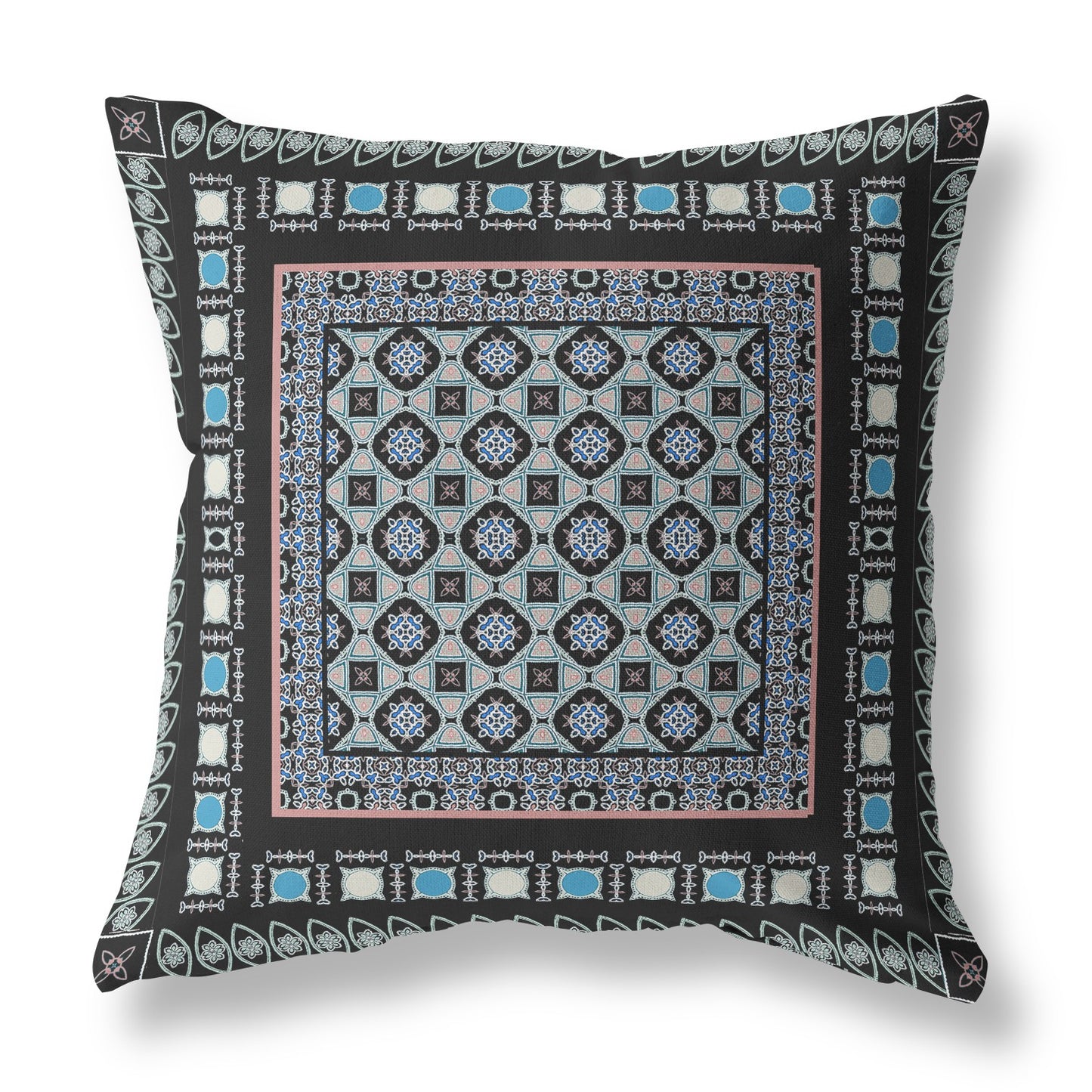 Black & Blue Floral Suede Pillow
