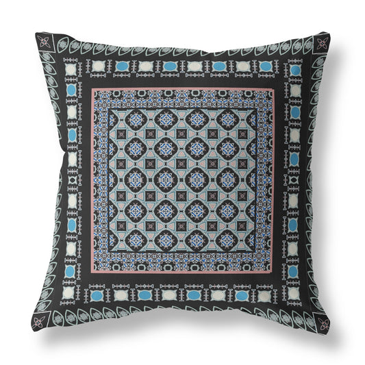 Black & Blue Floral Suede Pillow