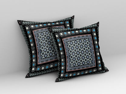 Black & Blue Floral Suede Pillow