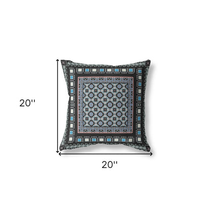 Black & Blue Floral Suede Pillow