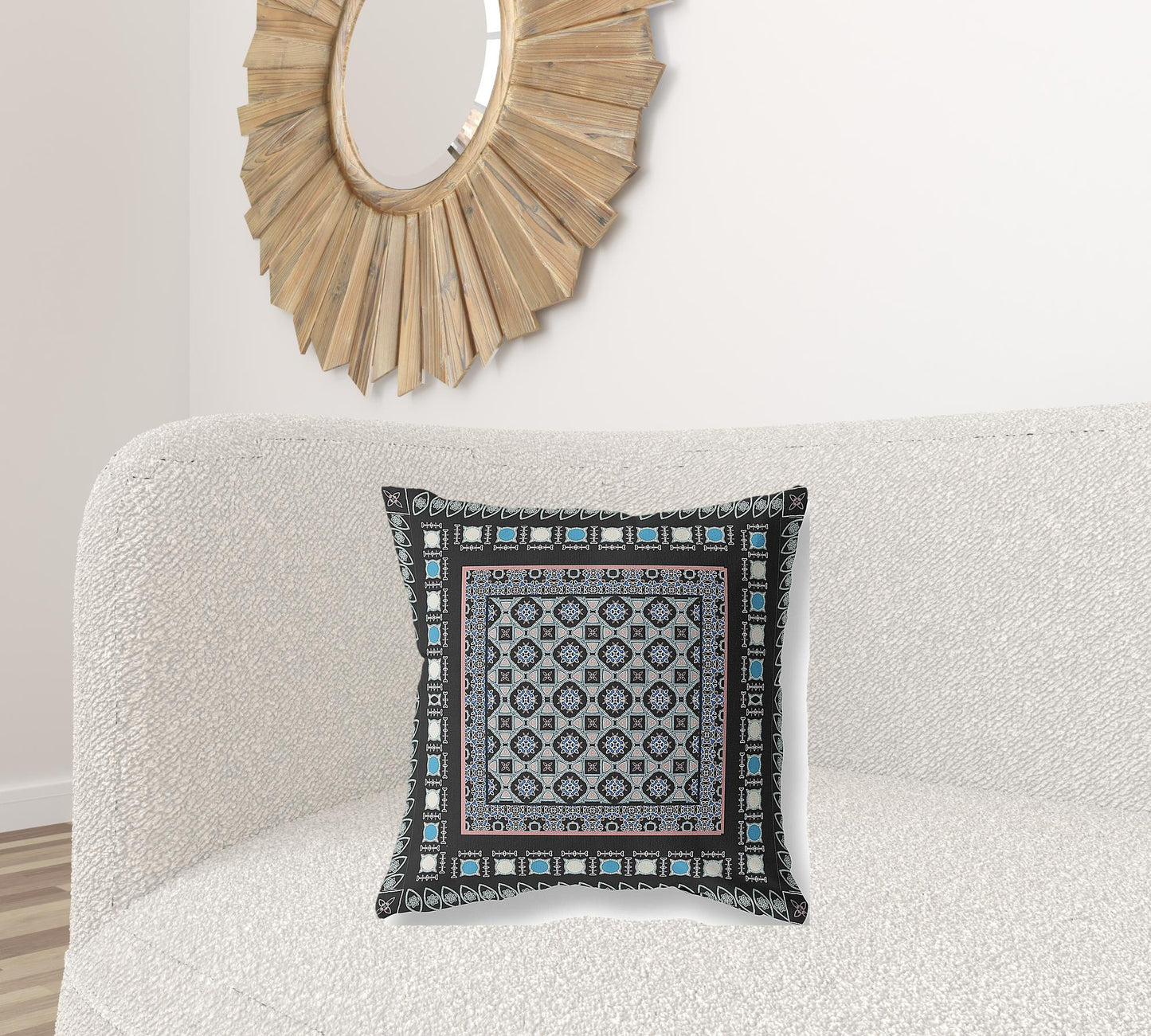 Black & Blue Floral Suede Pillow