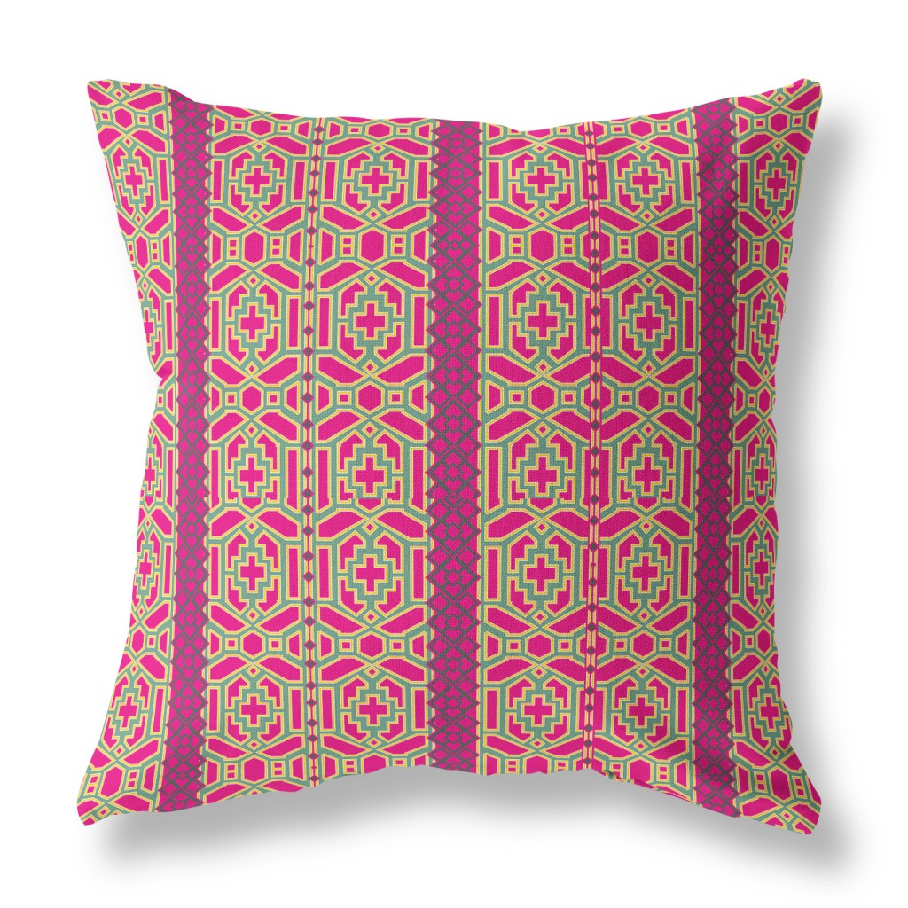 Pink & Green Geometric Suede Pillow