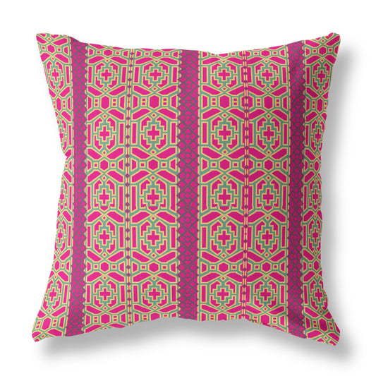 Pink & Green Geometric Suede Pillow