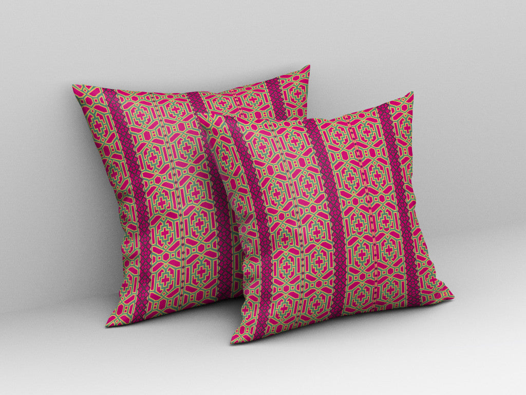 Pink & Green Geometric Suede Pillow
