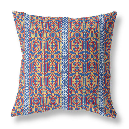 Blue & Red Geometric Suede Pillow