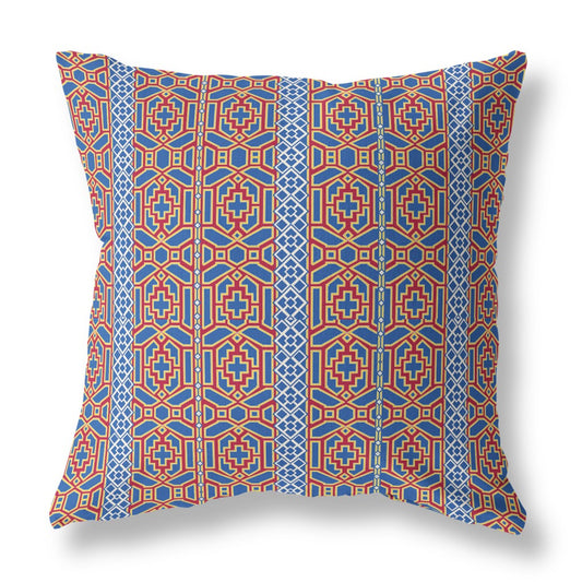 Blue & Red Geometric Suede Pillow