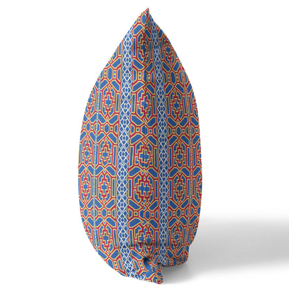 Blue & Red Geometric Suede Pillow