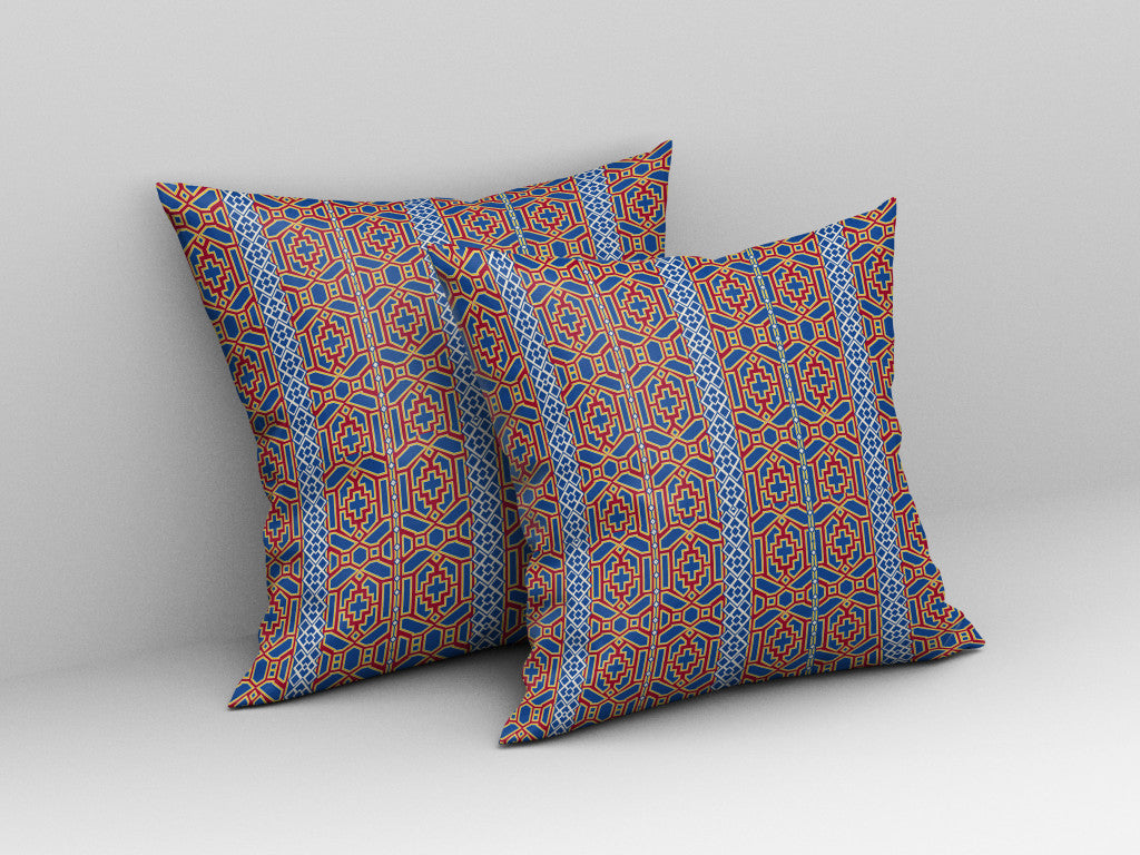 Blue & Red Geometric Suede Pillow