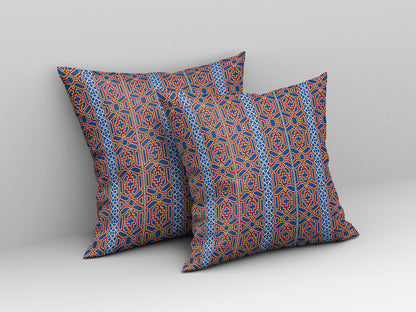 Blue & Red Geometric Suede Pillow