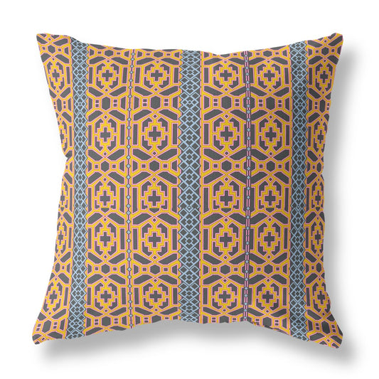 Brown & Yellow Geometric Suede Pillow